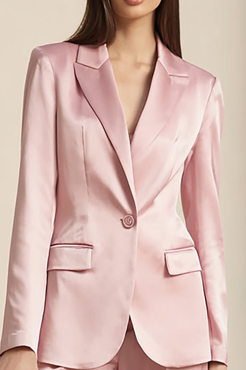 Costumes d’affaires 2 pièces en satin rose à revers crantés